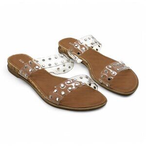 Sun Stone Womens Clear Comfort Translucent Studded Slip Resistant Easten Round T